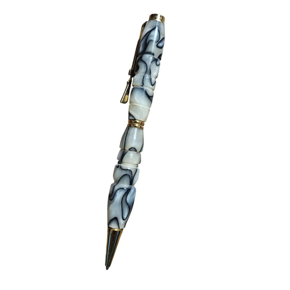 Handcrafted Marbled Resin Gold Tone Rifle Clip Ballpoint Pen Gift Office Chic